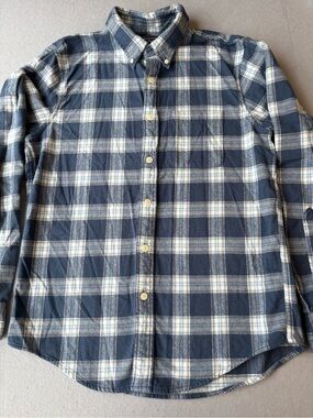 Abercrombie & Fitch Men’s Navy and White Plaid Flannel Button-Down Shirt Sz M